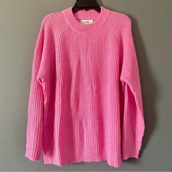 Scandi Mohair Blend Pullover Bright Pink Knit Raglan Cozy Statement Large - Picture 2 of 12